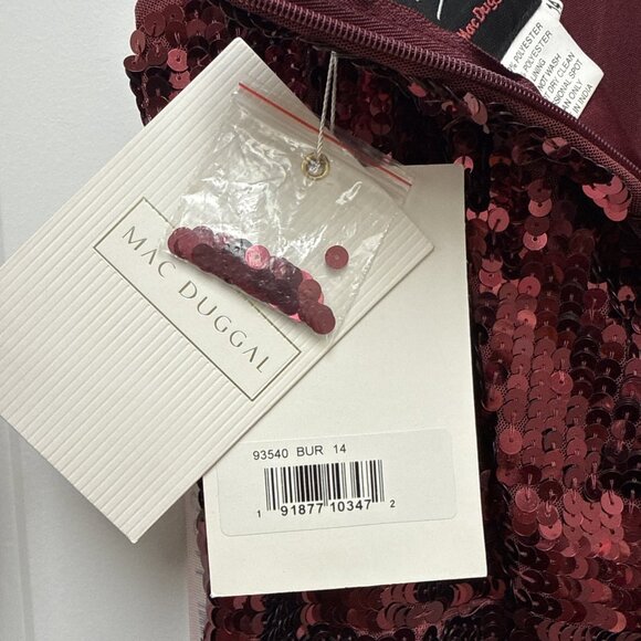 New Mac Duggal Size 14 Burgundy 93540 One-Shoulder Sequin Formal Gown Maxi Dress - Picture 11 of 12